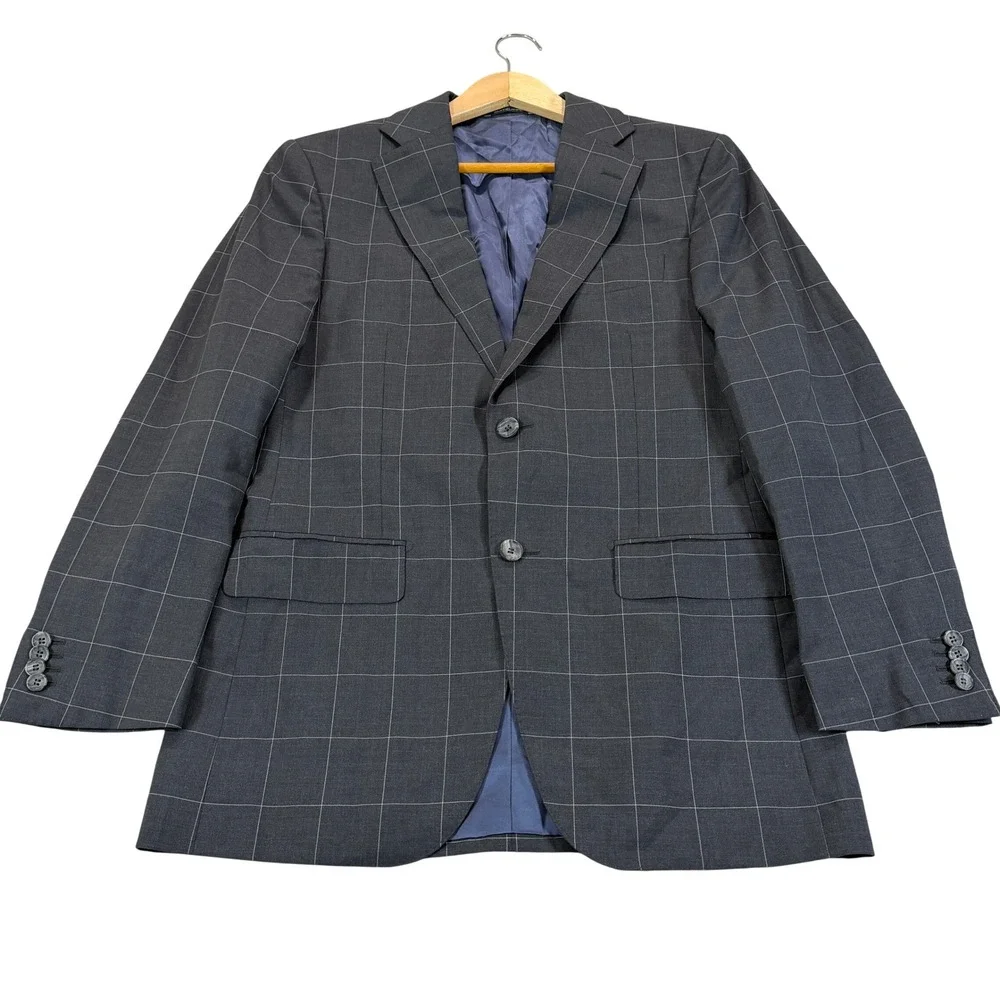 Suitsupply Mens 36R Slim Napoli Charcoal Gray Windowpane Wool Blazer Sport Coat